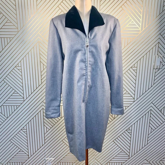 Henri Bendel Vintage Velvet Collar Zip Shift Dress - Picture 1 of 10